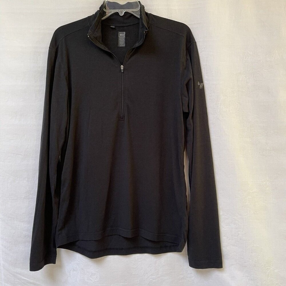 REI Shirt Top Mens Large UPF 50 Black Zip Outdoor Camping Long Sleeve Pullover